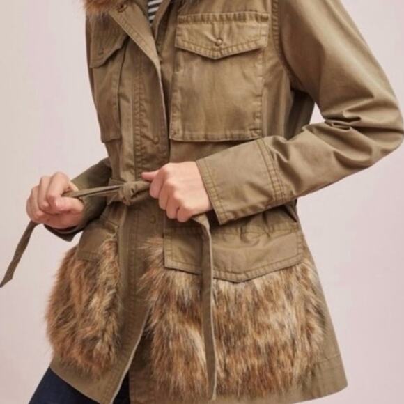 Anthropologie Utility Faux Fur Pockets Jacket Cotton Boho Fall Statement XS - Picture 14 of 15